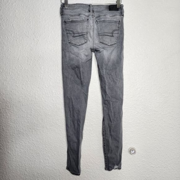 American Eagle Next Level Stretch Distressed Jeggings in Gray Women's Size 00 - Picture 7 of 10